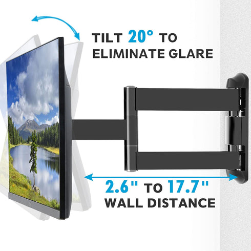 MOUNTUP TV Wall Mounts TV Bracket for Most 26-55 Inches TVs, Full Motion TV Wall Mount with Swivel and Extend 17.7 Inch, TV Mount with Swivel Articulating Arm, Max VESA 400x400mm, MU0009
